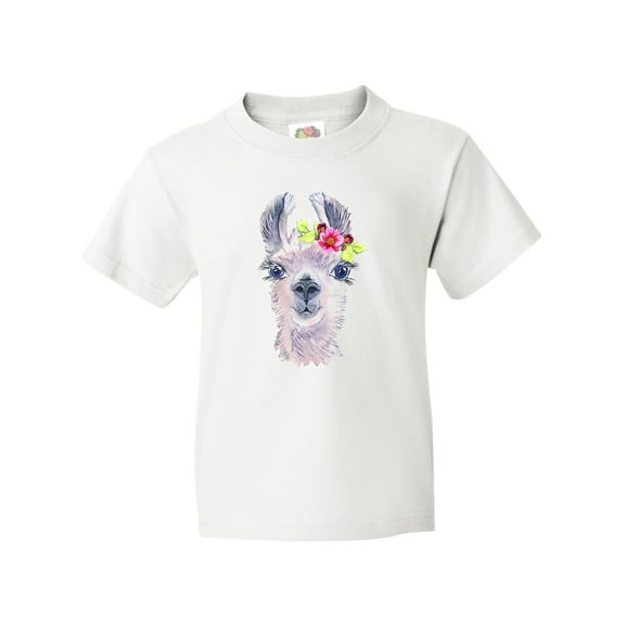 Inktastic Cute Llama with Flower Youth T-Shirt