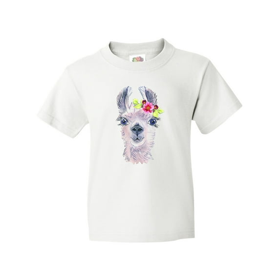 Inktastic Cute Llama with Flower Youth T-Shirt