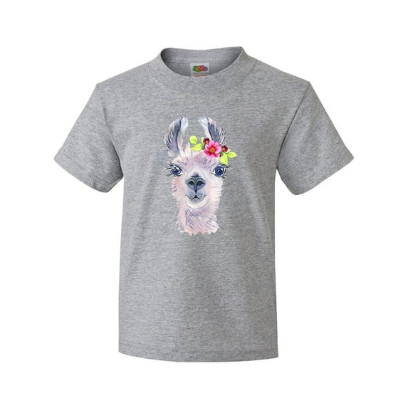 Inktastic Cute Llama with Flower Youth T-Shirt