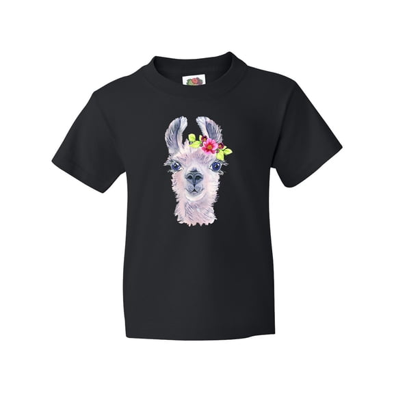 Inktastic Cute Llama with Flower Youth T-Shirt