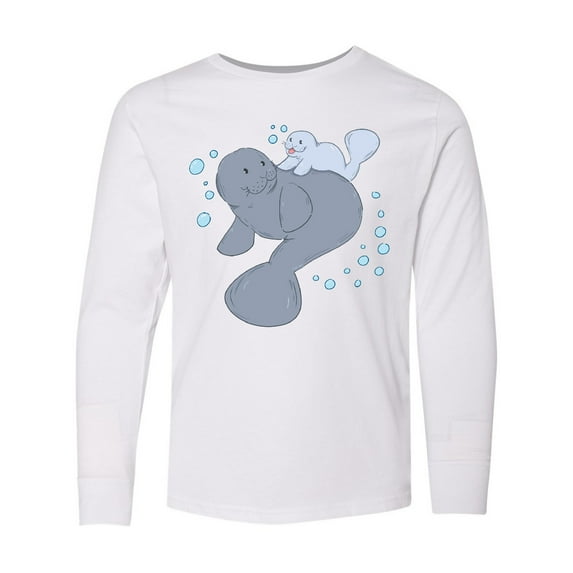 Inktastic Cute Manatees with Bubbles Long Sleeve Youth T-Shirt