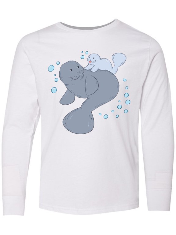 Cute Manatees with Bubbles Long Sleeve Youth T-Shirt