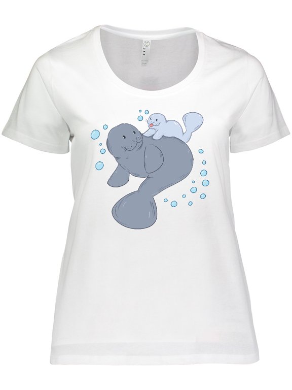 Cute Manatees with Bubbles Women's Plus Size T-Shirt