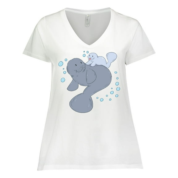 Inktastic Cute Manatees with Bubbles Women's Plus Size V-Neck T-Shirt