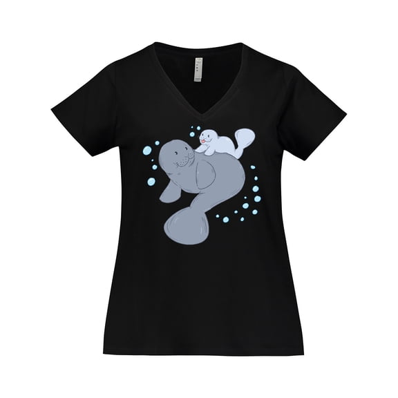 Inktastic Cute Manatees with Bubbles Women's Plus Size V-Neck T-Shirt
