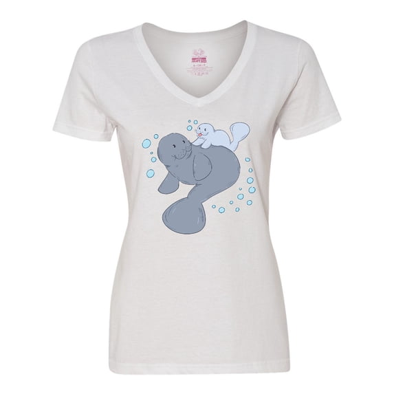 Inktastic Cute Manatees with Bubbles Women's V-Neck T-Shirt