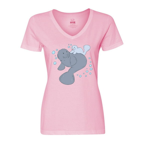 Inktastic Cute Manatees with Bubbles Women's V-Neck T-Shirt
