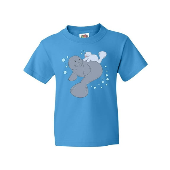 Inktastic Cute Manatees with Bubbles Youth T-Shirt