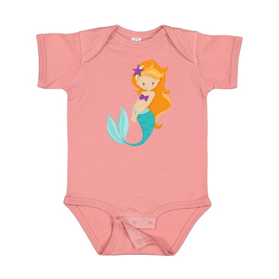 Inktastic Cute Mermaid, Little Mermaid, Orange Hair, Star Girls Baby Bodysuit