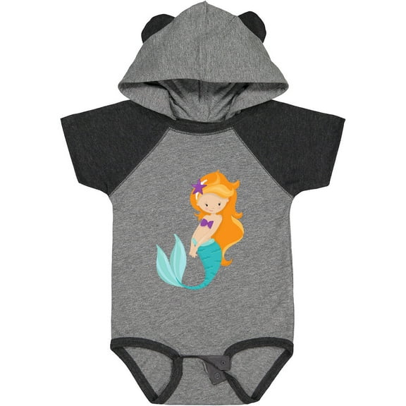 Inktastic Cute Mermaid, Little Mermaid, Orange Hair, Star Girls Baby Bodysuit