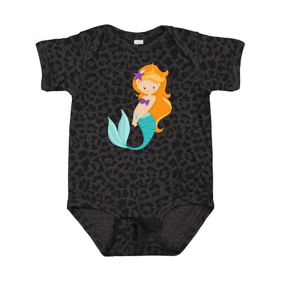 Inktastic Cute Mermaid, Little Mermaid, Orange Hair, Star Girls Baby Bodysuit