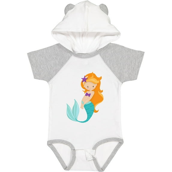 Inktastic Cute Mermaid, Little Mermaid, Orange Hair, Star Girls Baby Bodysuit