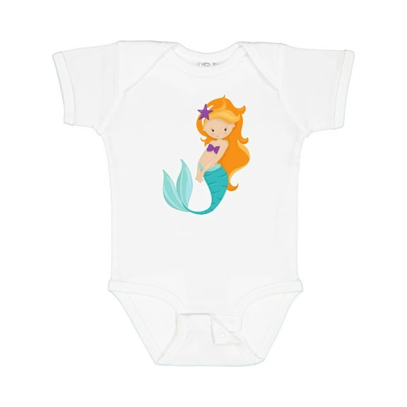 Inktastic Cute Mermaid, Little Mermaid, Orange Hair, Star Girls Baby Bodysuit