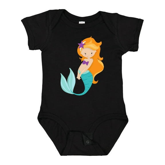 Inktastic Cute Mermaid, Little Mermaid, Orange Hair, Star Girls Baby Bodysuit
