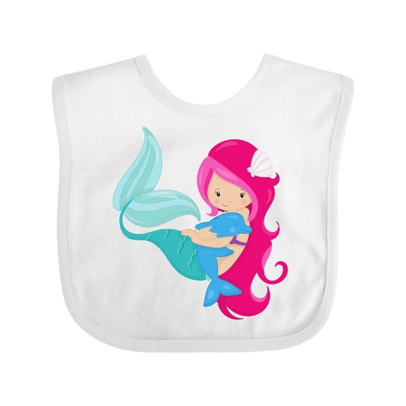 Inktastic Cute Mermaid, Little Mermaid, Pink Hair, Dolphin Girls Baby Bib