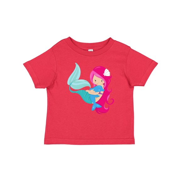 Inktastic Cute Mermaid, Little Mermaid, Pink Hair, Dolphin Girls Baby T-Shirt