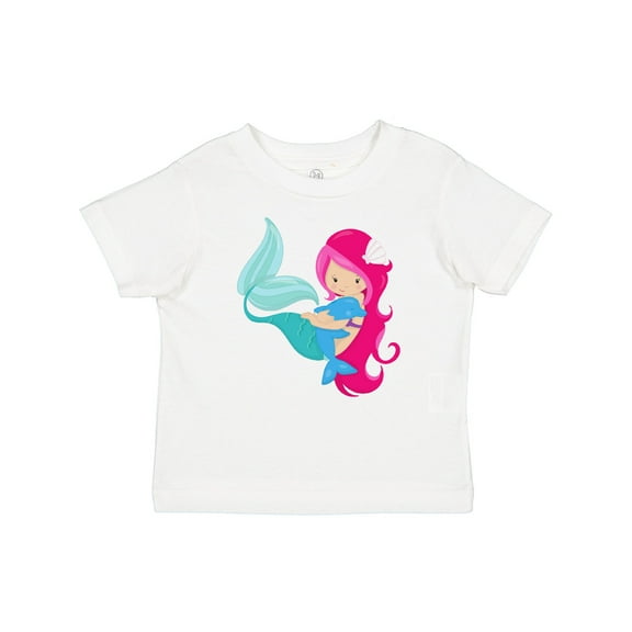 Inktastic Cute Mermaid, Little Mermaid, Pink Hair, Dolphin Girls Baby T-Shirt