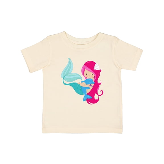 Inktastic Cute Mermaid, Little Mermaid, Pink Hair, Dolphin Girls Baby T-Shirt