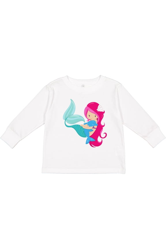 Cute Mermaid, Little Mermaid, Pink Hair, Dolphin Girls Long Sleeve Toddler T-Shirt