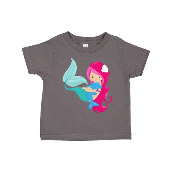 Inktastic Cute Mermaid, Little Mermaid, Pink Hair, Dolphin Girls Toddler T-Shirt