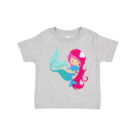 Inktastic Cute Mermaid, Little Mermaid, Pink Hair, Dolphin Girls Toddler T-Shirt