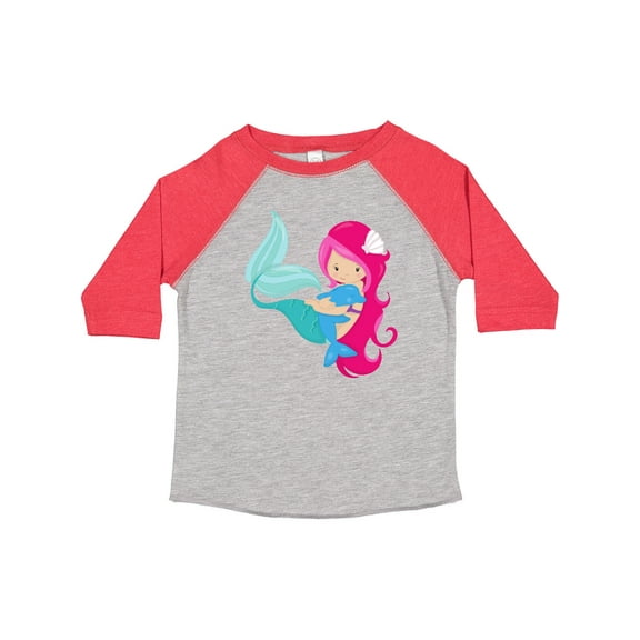 Inktastic Cute Mermaid, Little Mermaid, Pink Hair, Dolphin Girls Toddler T-Shirt