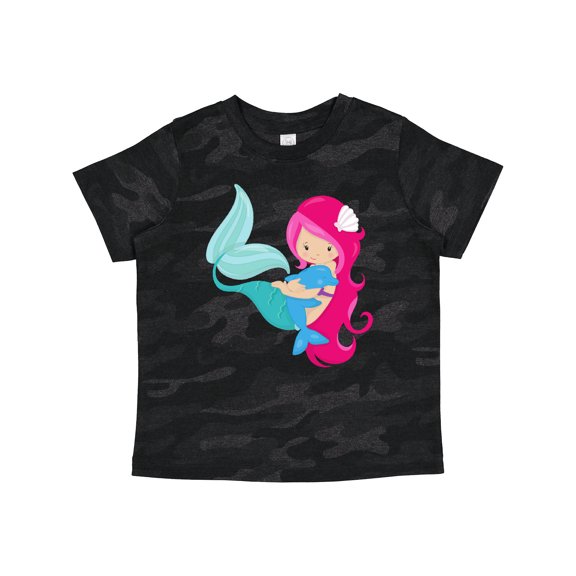 Inktastic Cute Mermaid, Little Mermaid, Pink Hair, Dolphin Girls Toddler T-Shirt