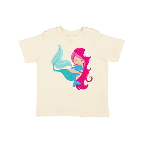 Inktastic Cute Mermaid, Little Mermaid, Pink Hair, Dolphin Girls Toddler T-Shirt