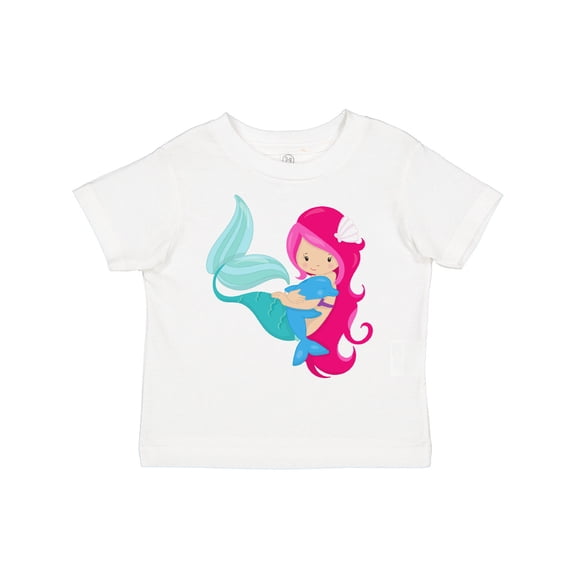 Inktastic Cute Mermaid, Little Mermaid, Pink Hair, Dolphin Girls Toddler T-Shirt