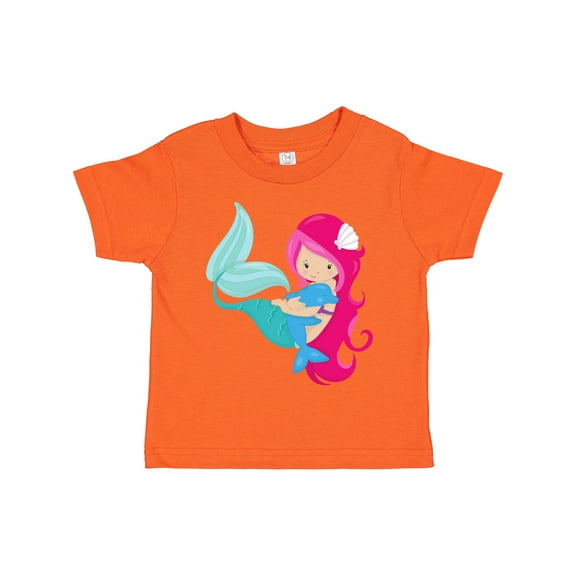 Inktastic Cute Mermaid, Little Mermaid, Pink Hair, Dolphin Girls Toddler T-Shirt