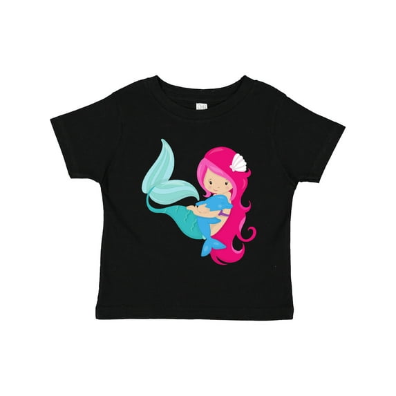 Inktastic Cute Mermaid, Little Mermaid, Pink Hair, Dolphin Girls Toddler T-Shirt