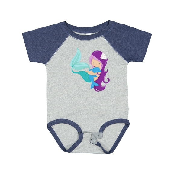 Inktastic Cute Mermaid, Little Mermaid, Purple Hair, Dolphin Girls Baby Bodysuit