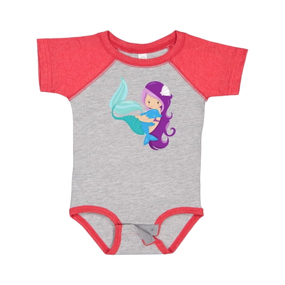 Inktastic Cute Mermaid, Little Mermaid, Purple Hair, Dolphin Girls Baby Bodysuit