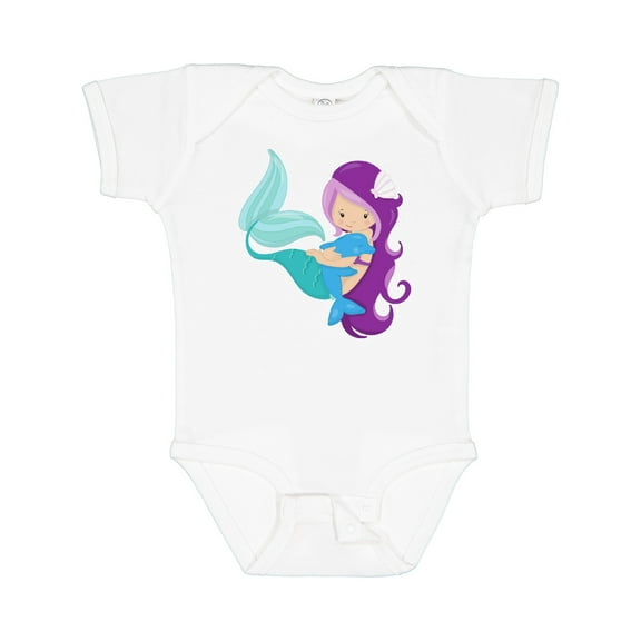 Inktastic Cute Mermaid, Little Mermaid, Purple Hair, Dolphin Girls Baby Bodysuit