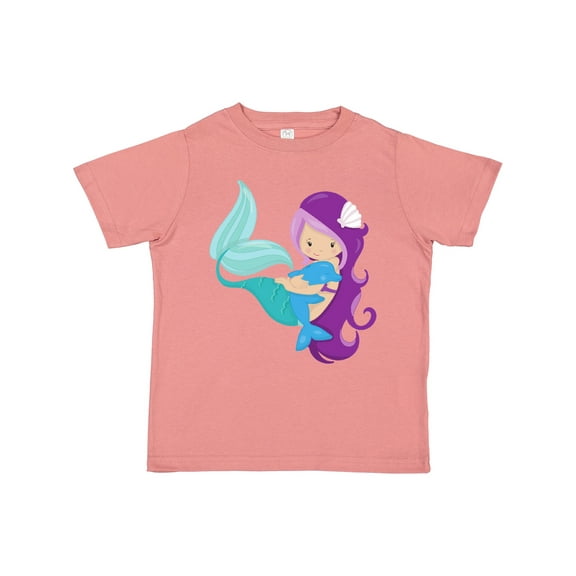 Inktastic Cute Mermaid, Little Mermaid, Purple Hair, Dolphin Girls Toddler T-Shirt