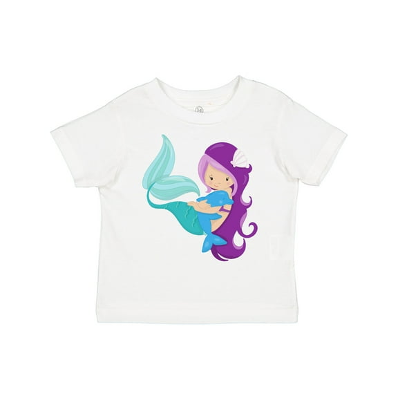 Inktastic Cute Mermaid, Little Mermaid, Purple Hair, Dolphin Girls Toddler T-Shirt