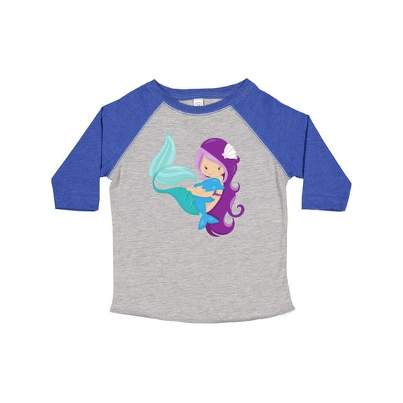 Inktastic Cute Mermaid, Little Mermaid, Purple Hair, Dolphin Girls Toddler T-Shirt