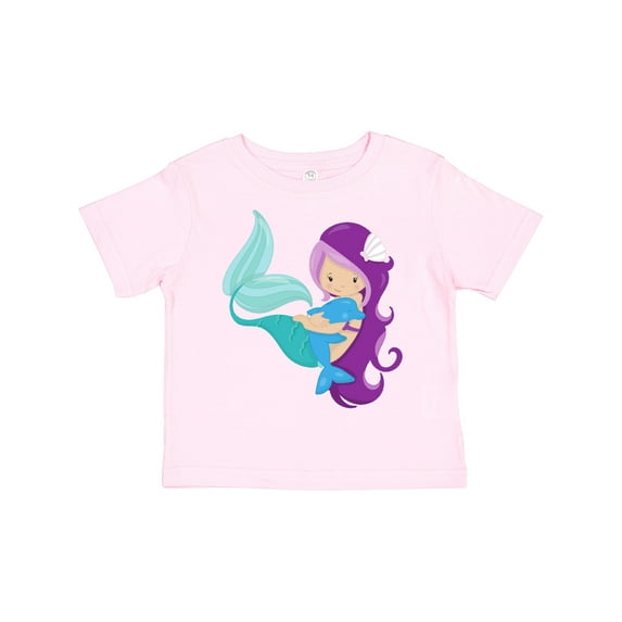 Inktastic Cute Mermaid, Little Mermaid, Purple Hair, Dolphin Girls Toddler T-Shirt