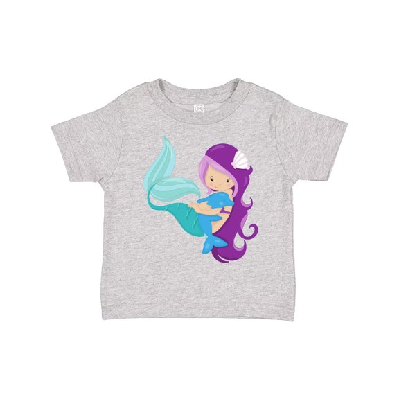 Inktastic Cute Mermaid, Little Mermaid, Purple Hair, Dolphin Girls Toddler T-Shirt