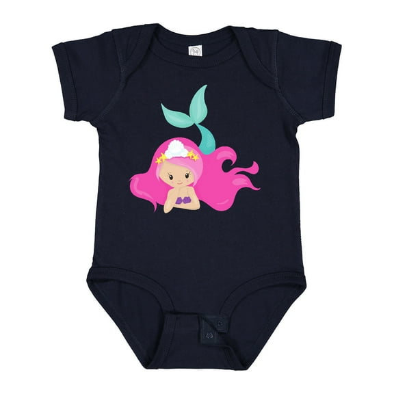 Inktastic Cute Mermaid, Pink Hair, Green Tail Girls Baby Bodysuit