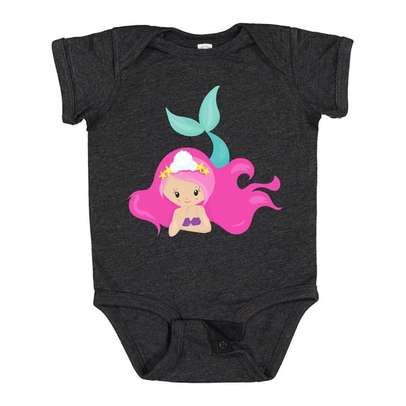 Inktastic Cute Mermaid, Pink Hair, Green Tail Girls Baby Bodysuit
