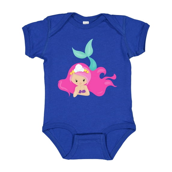 Inktastic Cute Mermaid, Pink Hair, Green Tail Girls Baby Bodysuit