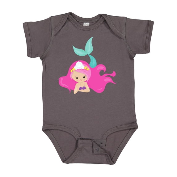 Inktastic Cute Mermaid, Pink Hair, Green Tail Girls Baby Bodysuit