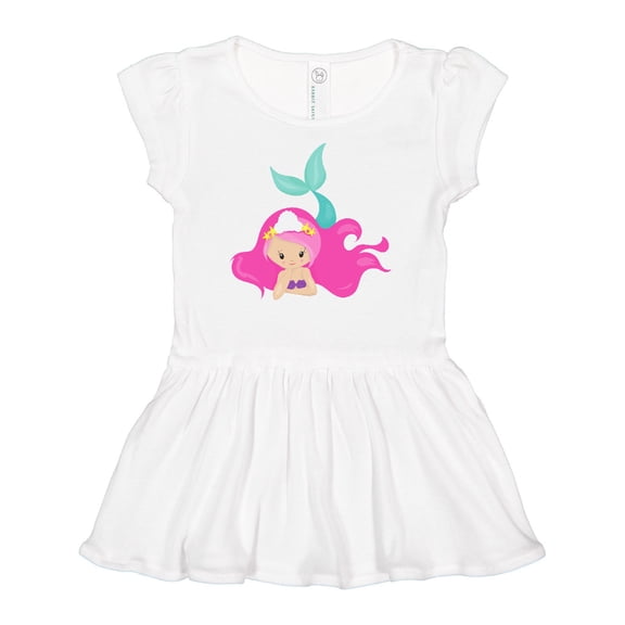 Inktastic Cute Mermaid, Pink Hair, Green Tail Girls Baby Dress