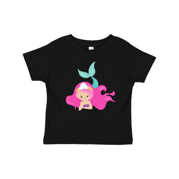 Inktastic Cute Mermaid, Pink Hair, Green Tail Girls Baby T-Shirt
