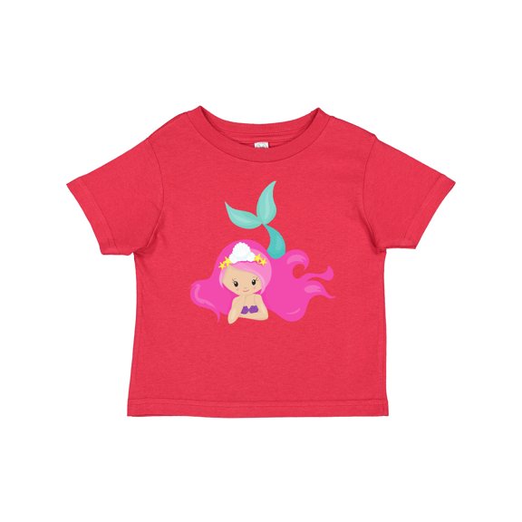 Inktastic Cute Mermaid, Pink Hair, Green Tail Girls Baby T-Shirt