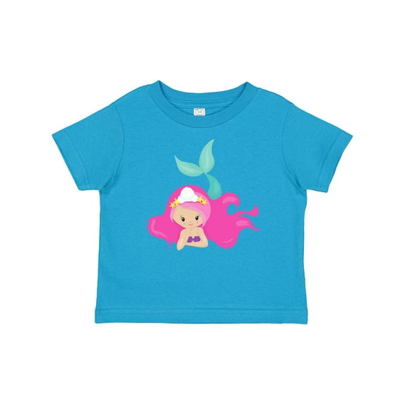 Inktastic Cute Mermaid, Pink Hair, Green Tail Girls Baby T-Shirt