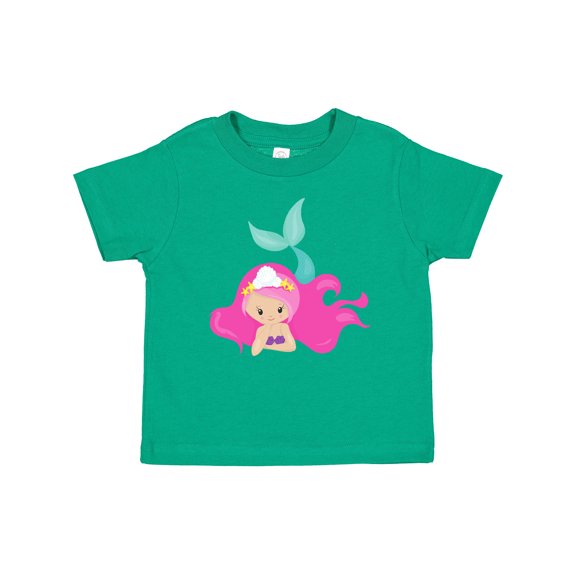 Inktastic Cute Mermaid, Pink Hair, Green Tail Girls Baby T-Shirt