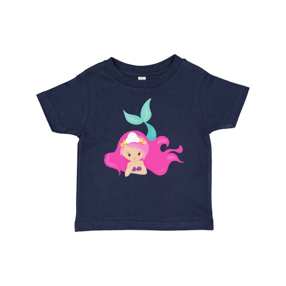 Inktastic Cute Mermaid, Pink Hair, Green Tail Girls Baby T-Shirt