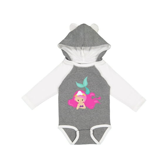 Inktastic Cute Mermaid, Pink Hair, Green Tail Girls Long Sleeve Baby Bodysuit